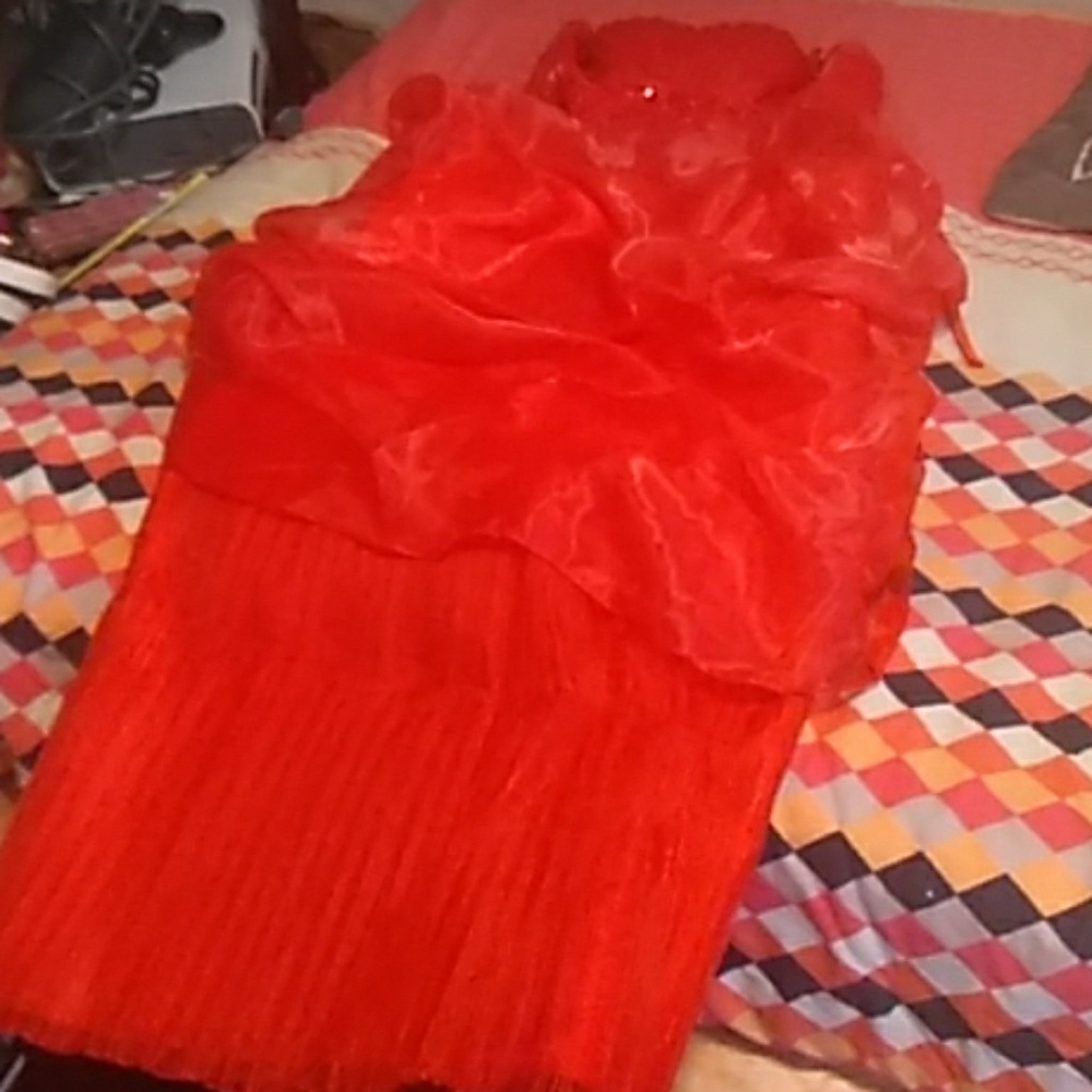 Tomato red satin sequin gown